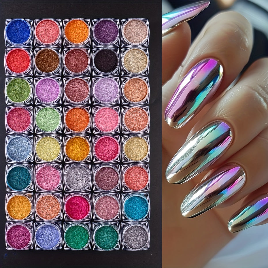 40 Colors Metallic Chrome Nail Powder Pigment Y2K Mirror Effect Rubbing On Dust UV Gel Polish DIY Flakes Manicure Accessories